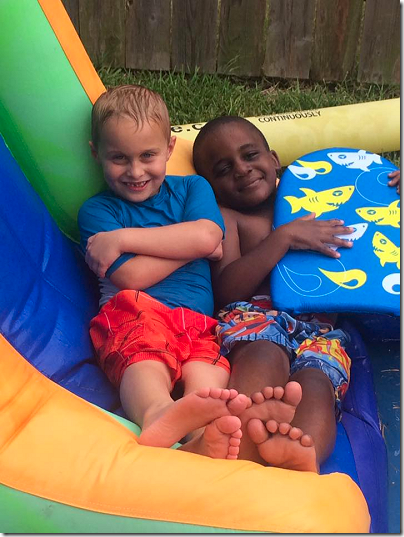 Landon And Friend on Water Slide 1