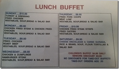 Barth's Lunch Buffet Menu