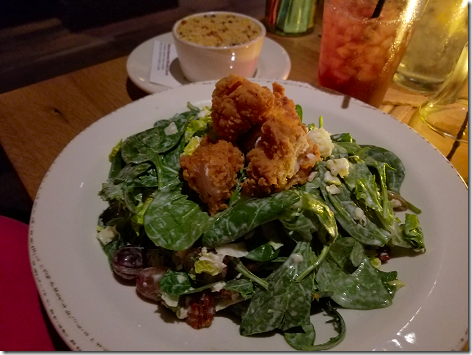 Whiskey Cake Crispy Fried Chicken Salad and Mac N Cheese