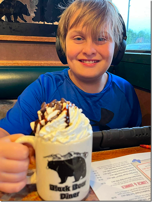 Landon at BB Diner with Hot Choc